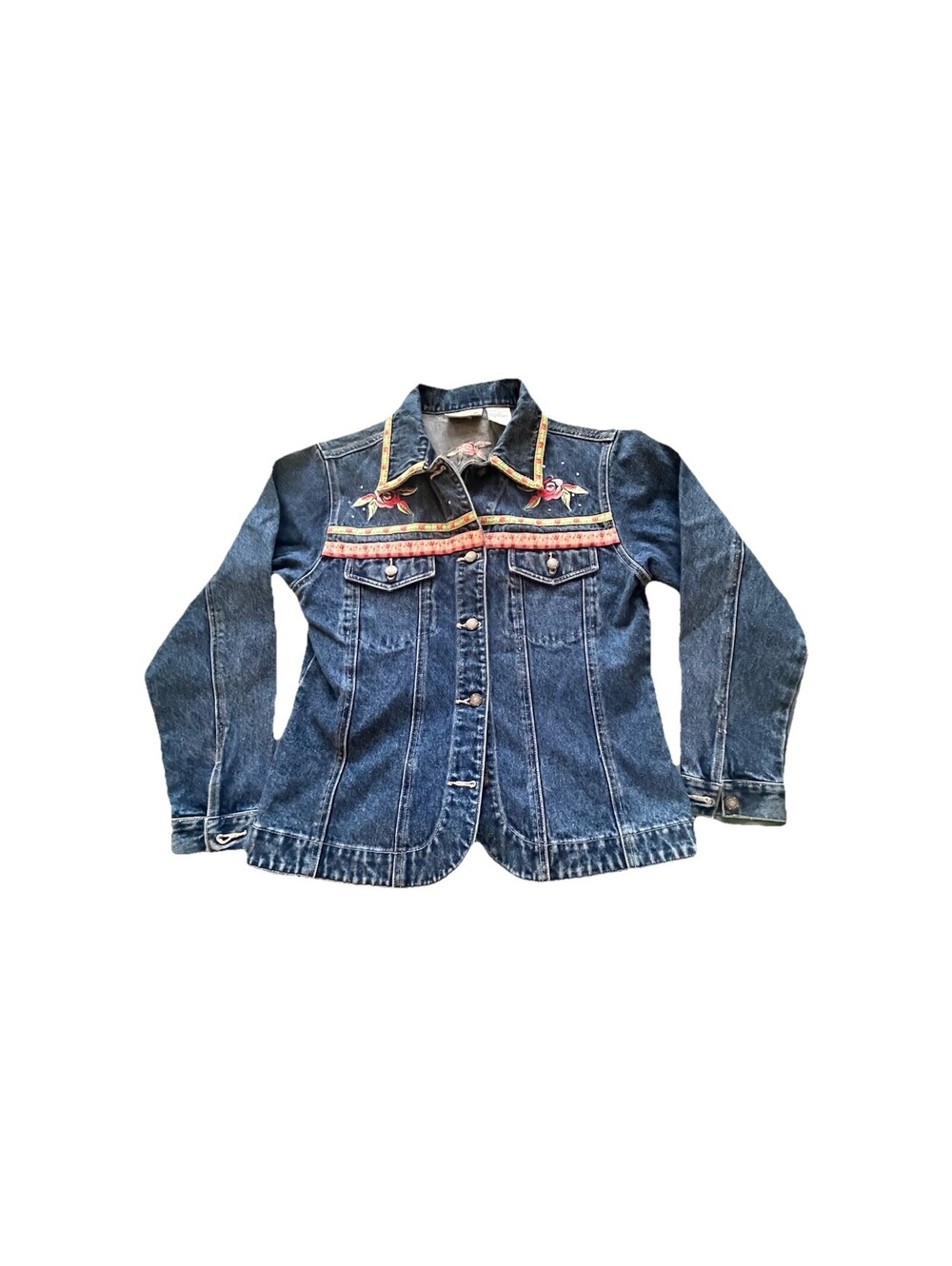 Vintage Y2K Bill Blass Floral Embroidered Button Up Denim Jacket Petite Sm
